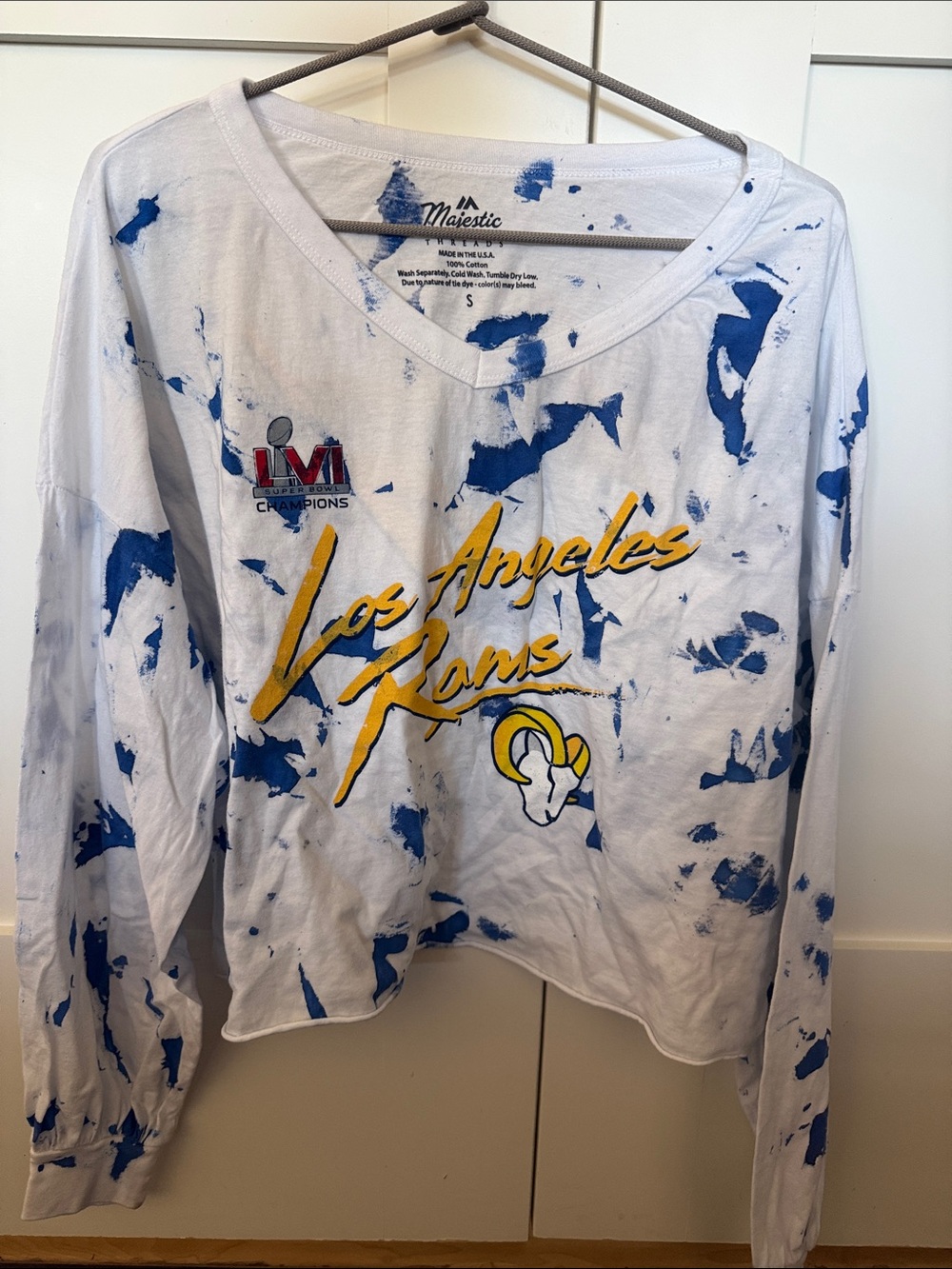 Majestic Los Angeles Rams White & Blue Tie-Dye Long Sleeve Tee